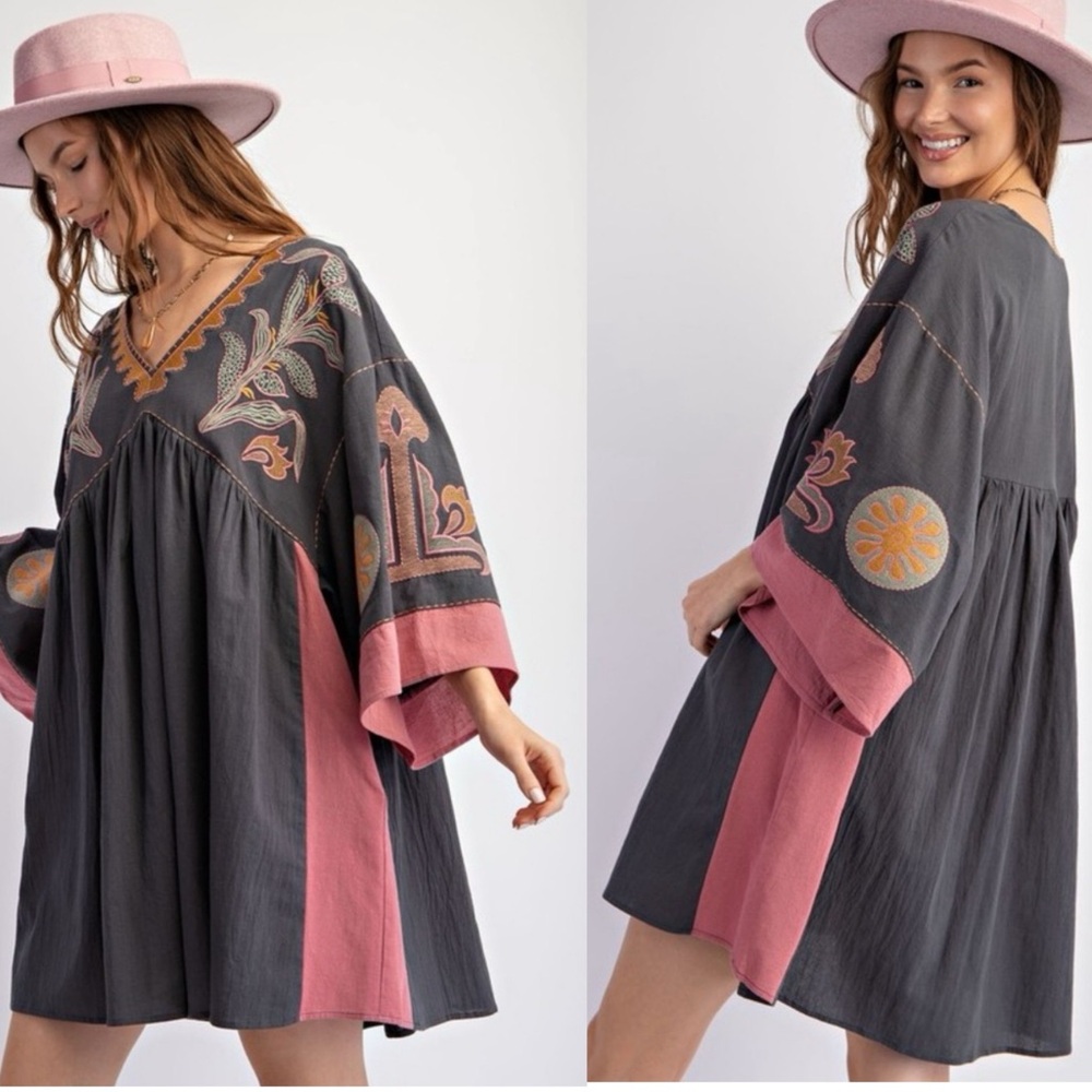 Easel Gray and Pink Maxi Dress